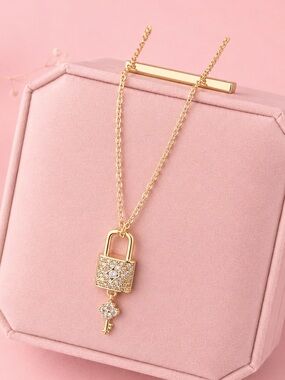 Gold Padlock Key Pendant Necklace